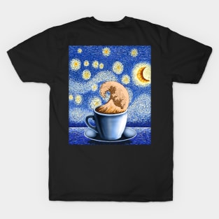 Cappuccino coffee lover great wave off kanagawa Van Gogh starry night T-Shirt